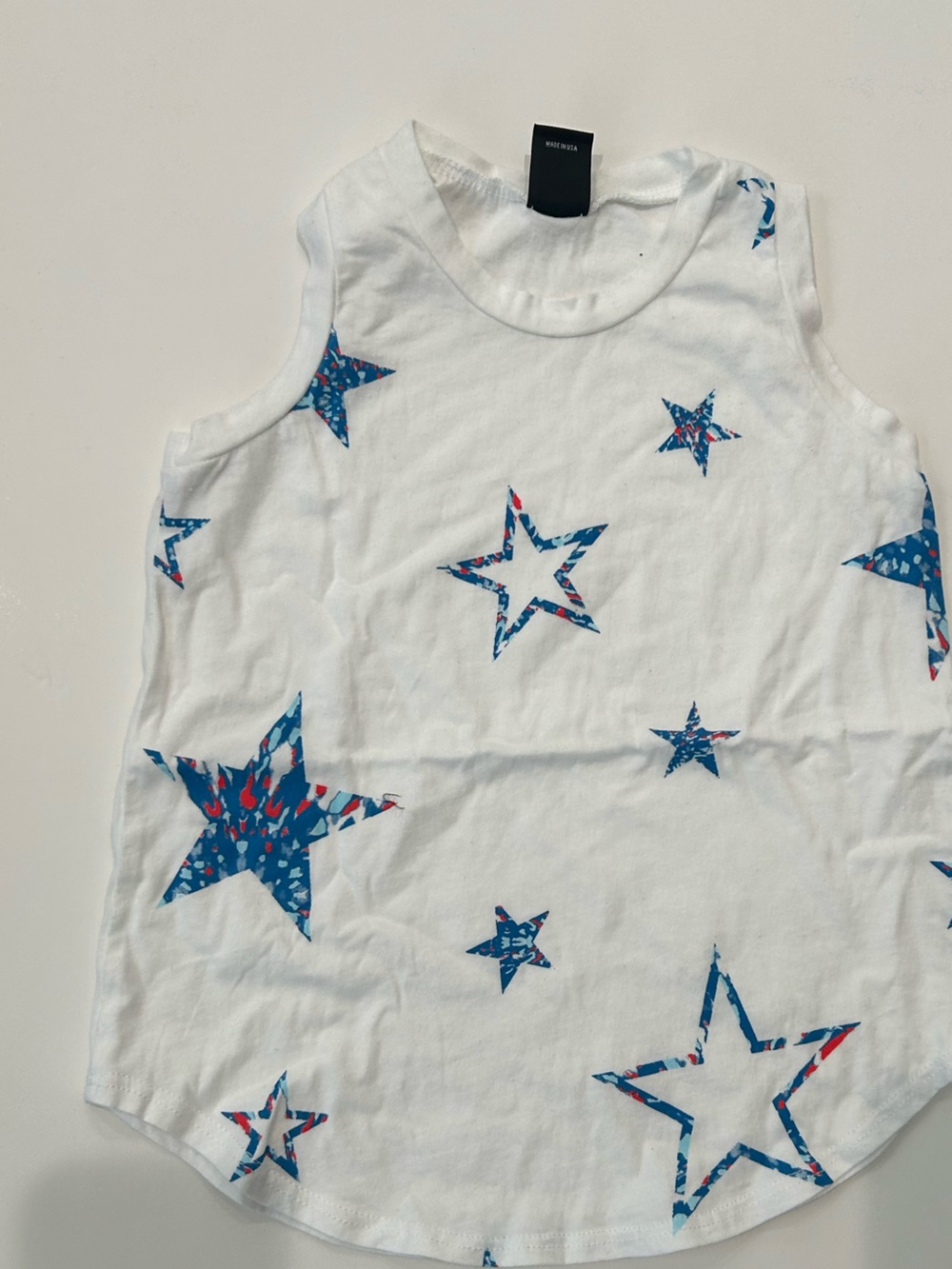 Pixielane White Kids Tank Top with Patriotic Star theme, size 4